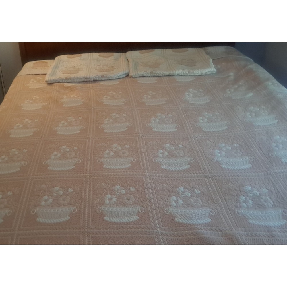 VTG REVERT Jacquard Tapestry Bedspread w/2 Pillow Shams Floral KING Reversible